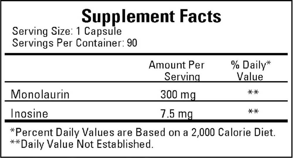 Monolaurin 300mg 90c label by Ecological Formulas